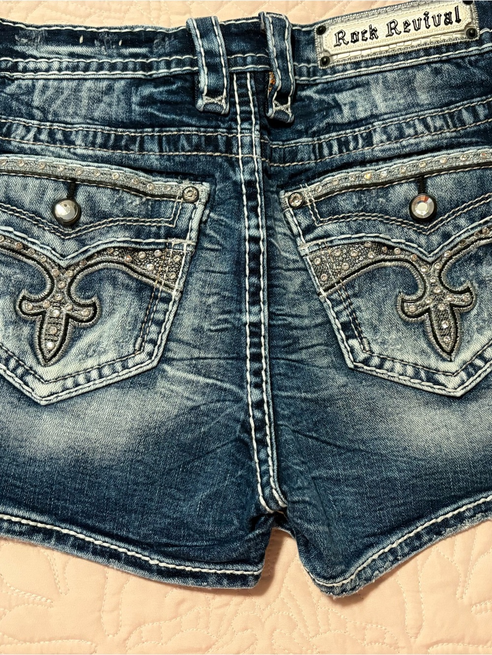 Rock Revival Distressed Blue Embellished Denim Shorts